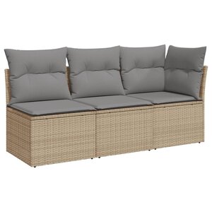 vidaXL Canapé de jardin avec coussins 3 places beige résine tressée