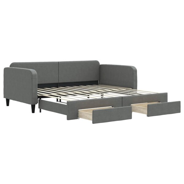 vidaXL Lit de jour avec gigogne et tiroirs gris foncé 100x200 cm tissu