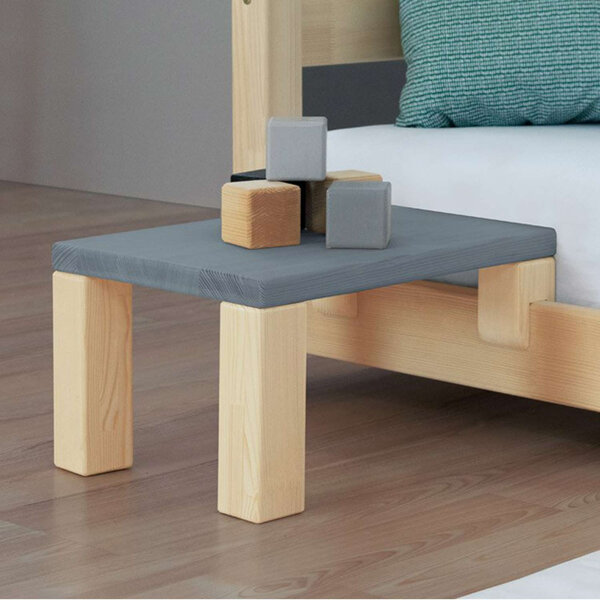 Table de chevet à fixer sur le lit - Gris et bois naturel - 43 x 32 x 41 cm
