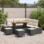 Ensemble de canapé de jardin de 9 pièces avec coussins noir en rotin poly et acacia