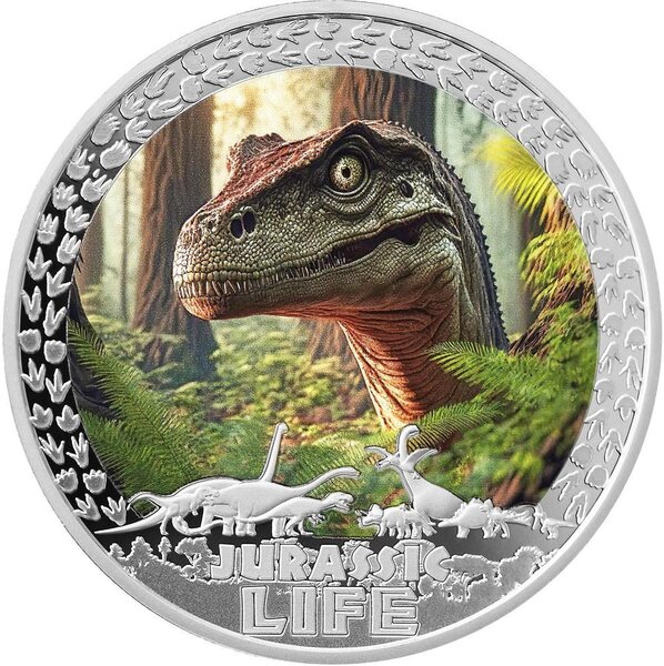 Pièce de monnaie en Argent 20 Dollars g 62.2 (2 oz) Millésime 2025 Jurassic Life VELOCIRAPTOR