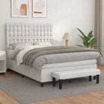 vidaXL Sommier à lattes de lit avec matelas Blanc 140x200cm Similicuir