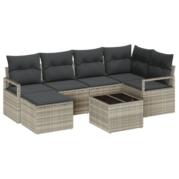 Ensemble de 7 pièces de canapé de jardin avec coussins gris poly rotin