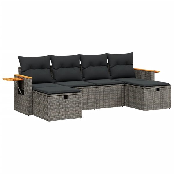 vidaXL Salon de jardin 6 Pièces avec coussins gris résine tressée