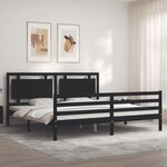 vidaXL Cadre de lit avec tête de lit noir 200x200 cm bois massif
