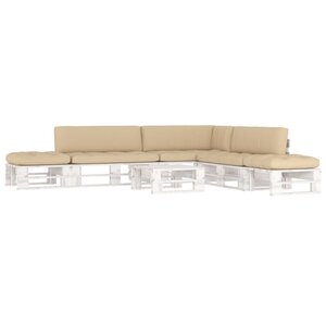 vidaXL Salon de jardin palette 6 Pièces et coussins Pin imprégné de blanc