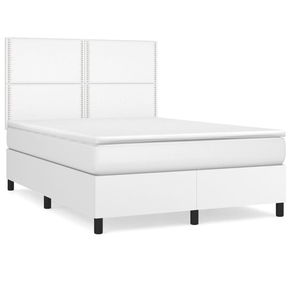 vidaXL Sommier à lattes de lit avec matelas Blanc 140x200cm Similicuir