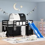 vidaXL Lit mezzanine enfants et tunnel blanc/noir 90x190 cm pin massif