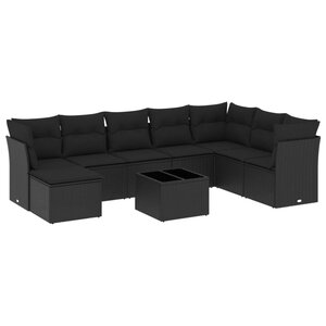 vidaXL Salon de jardin 9 Pièces avec coussins noir résine tressée