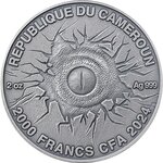 Pièce de monnaie en Argent 2000 Francs g 62.2 (2 oz) Millésime 2024 Lost World coin TYRANNOSAURUS REX