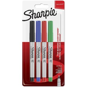 Lot de 4 marqueurs permanents - Pointe ultrafine - Couleurs assorties SHARPIE