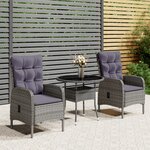 vidaXL Mobilier de bistro de jardin 3 Pièces Résine tressée Gris