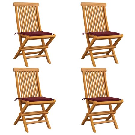 vidaXL Chaises de jardin avec coussins rouge bordeaux lot de 4 Teck