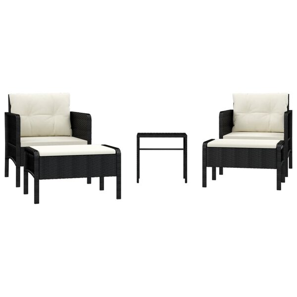 vidaXL Salon de jardin 5 Pièces avec coussins Noir Résine tressée