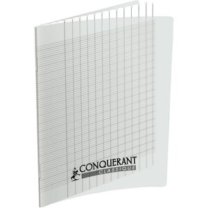 Cahier piqûre 96 pages seyès 2 5 mm 90 g couverture carte polypropylèe incolore format 17 x 22 cm CONQUERANT