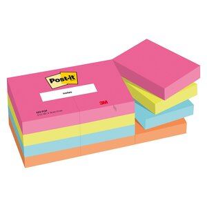 Notes repositionnables couleurs poptimistic post-it 38 x 51 mm - bloc de 100 feuilles - lot de 12