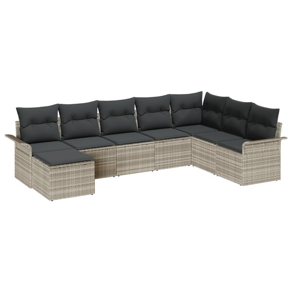 Ensemble de canapé de jardin 8 pièces avec coussins gris clair en rotin poly