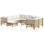 vidaXL Salon de jardin 10 Pièces avec coussins blanc crème bambou