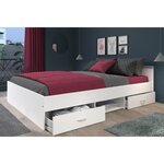 Lit adulte ZODIAC 160 x 200 - blanc - 2 tiroirs - 165.8 x 58.9 x 203 cm