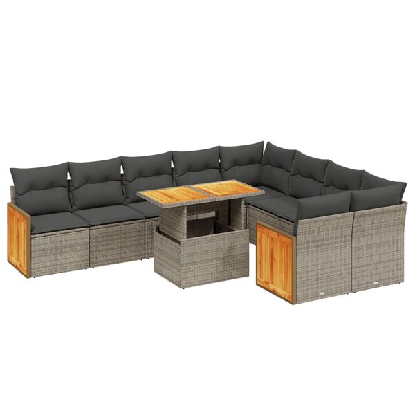 vidaXL Salon de jardin avec coussins 10 Pièces gris résine tressée