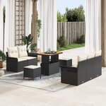 Ensemble de Sofa de Jardin de 8 Pièces avec Coussins Noir en Rattan Poly Acacia