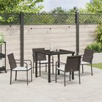Ensemble repas de jardin 5 pièces avec coussins en poly rotin marron