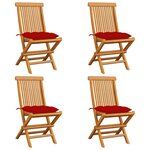 vidaXL Chaises de jardin et coussins rouge lot de 4 Bois teck massif