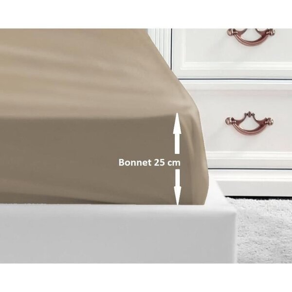 Drap Housse 100  coton 180 x 200 x 25 cm - Beige