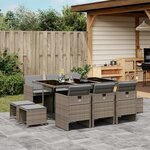 vidaXL Ensemble à manger de jardin 11Pièces avec coussins gris poly rotin