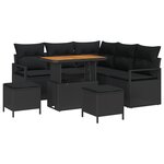 Canapé de Jardin 8 Pièces avec Coussins Noir Poly Rattan Acacia
