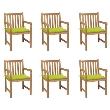 vidaXL Chaises de jardin 6 Pièces avec coussins vert vif Bois de teck