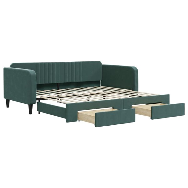 vidaXL Lit de jour et gigogne et tiroirs vert foncé 100x200 cm velours