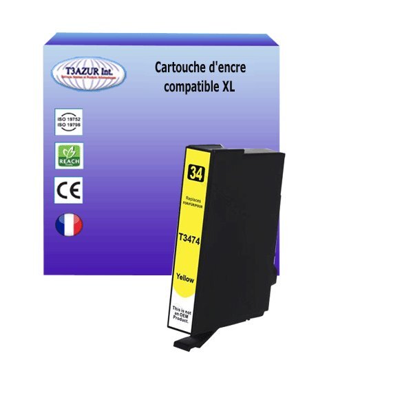 Cartouche Compatible pour Epson WorkForce Pro WF3720DW, WF3720DWF, WF3725DWF remplace Epson T3474 (34XL) Jaune - T3AZUR