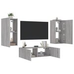 vidaXL Meuble TV muraux 3 Pièces avec lumières LED sonoma gris
