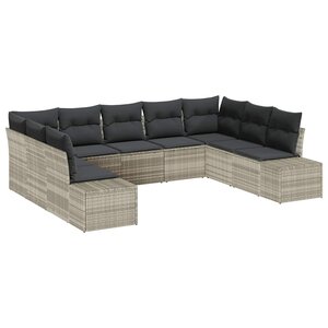 vidaXL Ensemble de canapé de jardin 9 Pièces Gris clair Polyrotin