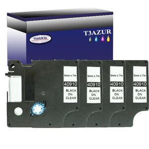 Lot de 4 DYMO D1 40910 RUBAN MARQUEUR GÉNÉRIQUE NOIR / TRANSPARENT S0720670-9 mm * 7 m