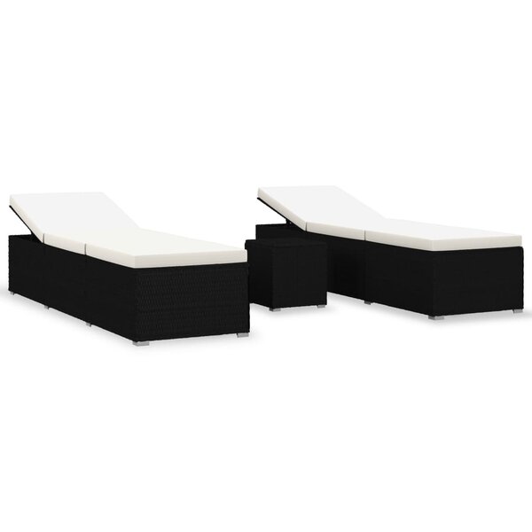 vidaXL Chaises longues de jardin table à thé 3 Pièces Résine tressée Noir
