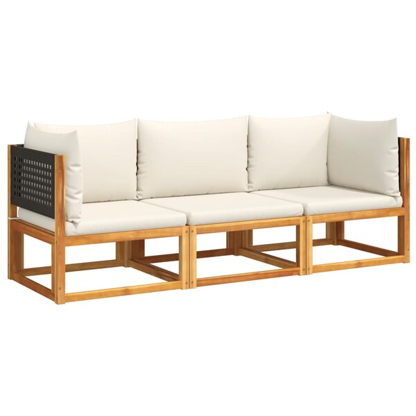 vidaXL Salon de jardin avec coussins 3 Pièces bois massif d'acacia