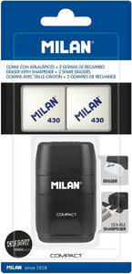 Blister gomme avec taille-crayons COMPACT Shadow + 2 recharges gommes