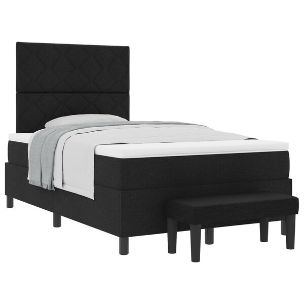 vidaXL Lit à Ressorts avec Matelas & Banc Noir 120x200 cm Tissu