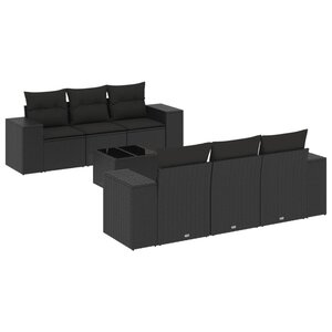 vidaXL Salon de jardin 7 Pièces avec coussins noir résine tressée