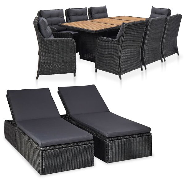 vidaXL Ensemble à manger d'extérieur 11 Pièces Résine tressée Noir
