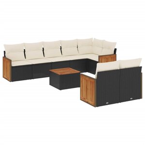 vidaXL Salon de jardin 9 Pièces avec coussins noir résine tressée
