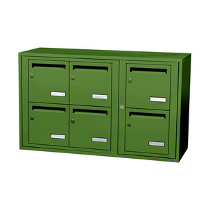 Bloc collectif leabox.com 3x2 grade 3 simple face Intérieur fixation murale Vert mai RAL 6017 finition brillante