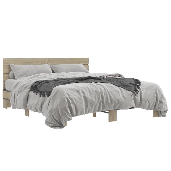 vidaXL Cadre de lit chêne sonoma 150x200 cm bois d'ingénierie et métal