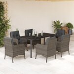 vidaXL Ensemble à manger de jardin et coussins 7 Pièces gris rotin