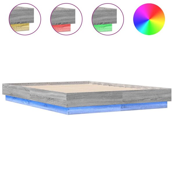 vidaXL Cadre de lit avec lumières LED sonoma gris 135x190 cm