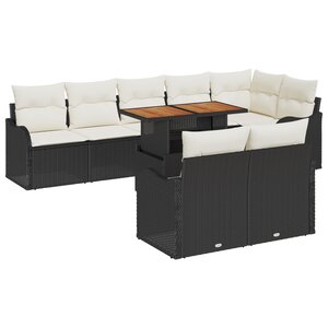 Ensemble complet de 9 pièces avec coussins rattan poly noir