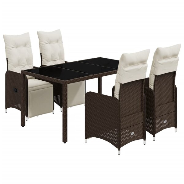 vidaXL Ensemble de bistro de jardin 5 Pièces coussins marron poly rotin