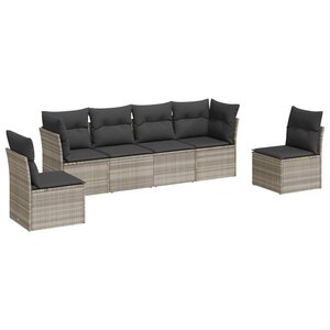 vidaXL Salon de jardin 6 Pièces avec coussins gris clair résine tressée